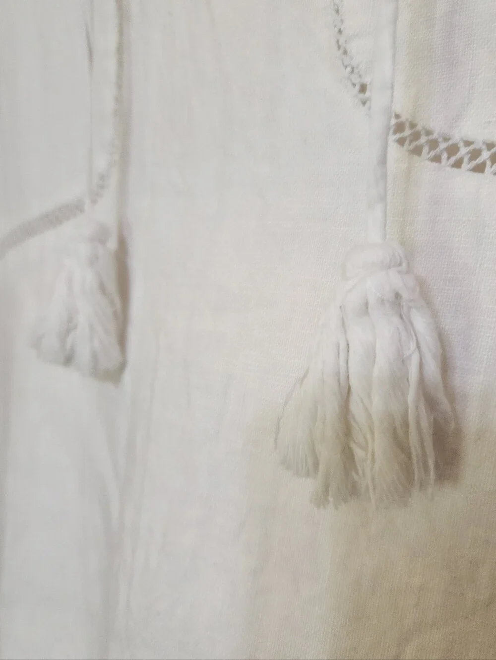 Sincerely Jules White Linen Dress Size Med Sleeveless Tassel Cotton Lining